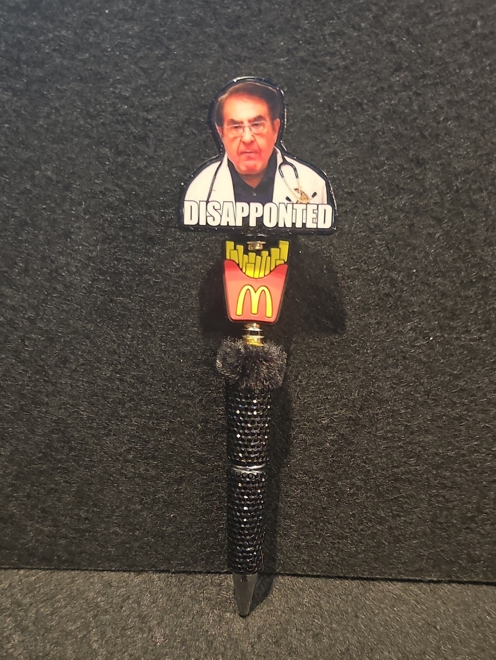 Black Rhinestone Pen with Fries and 'Disappointed' Doctor Topper
